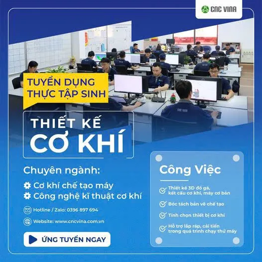 TUYỂN DỤNG THỰC TẬP SINH THIẾT KẾ CƠ KHÍ THÁNG 11.2024