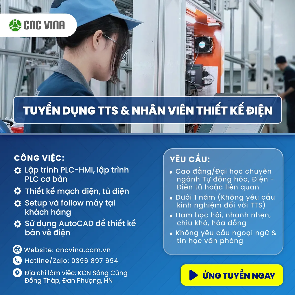 CNC VINA tuyển dụng Thực tập sinh và Nhân viên Thiết kế điện