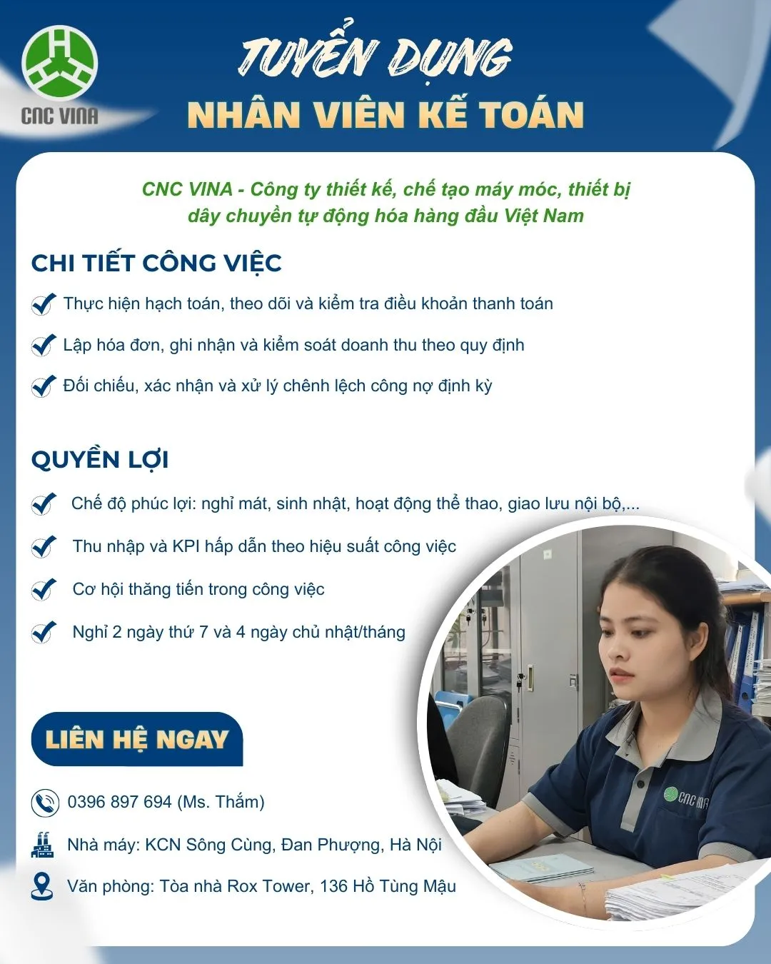 [ĐI LÀM NGAY] CNC VINA TUYỂN DỤNG NHÂN VIÊN KẾ TOÁN