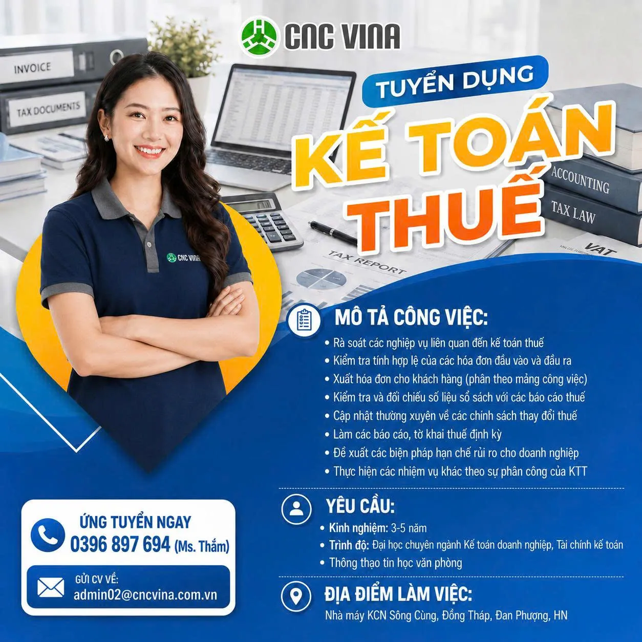CNC VINA tuyển dụng Kế toán Thuế
