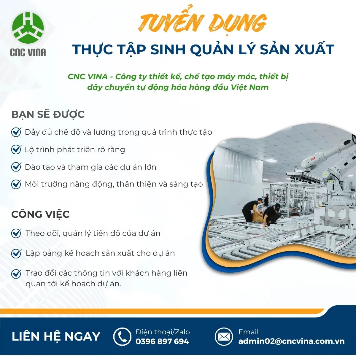 CNC VINA tuyen dung Thuc tap sinh Quan ly san xuat