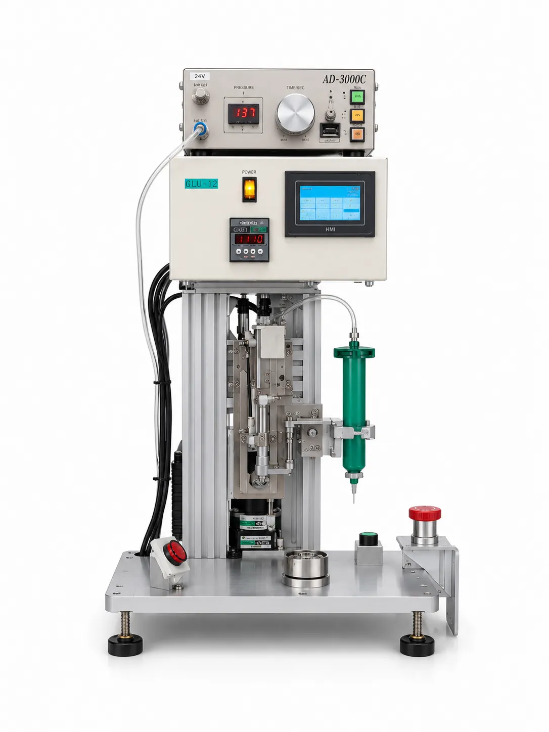 Semi-automatic dispensing and glue application machines
